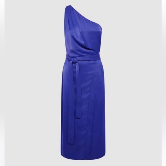 Reiss Flora Off-The-Shoulder Satin Midi Dress in Purple - Picture 2 of 12